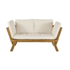 Banquette de jardin modulable 3 places en acacia et coussins écrus